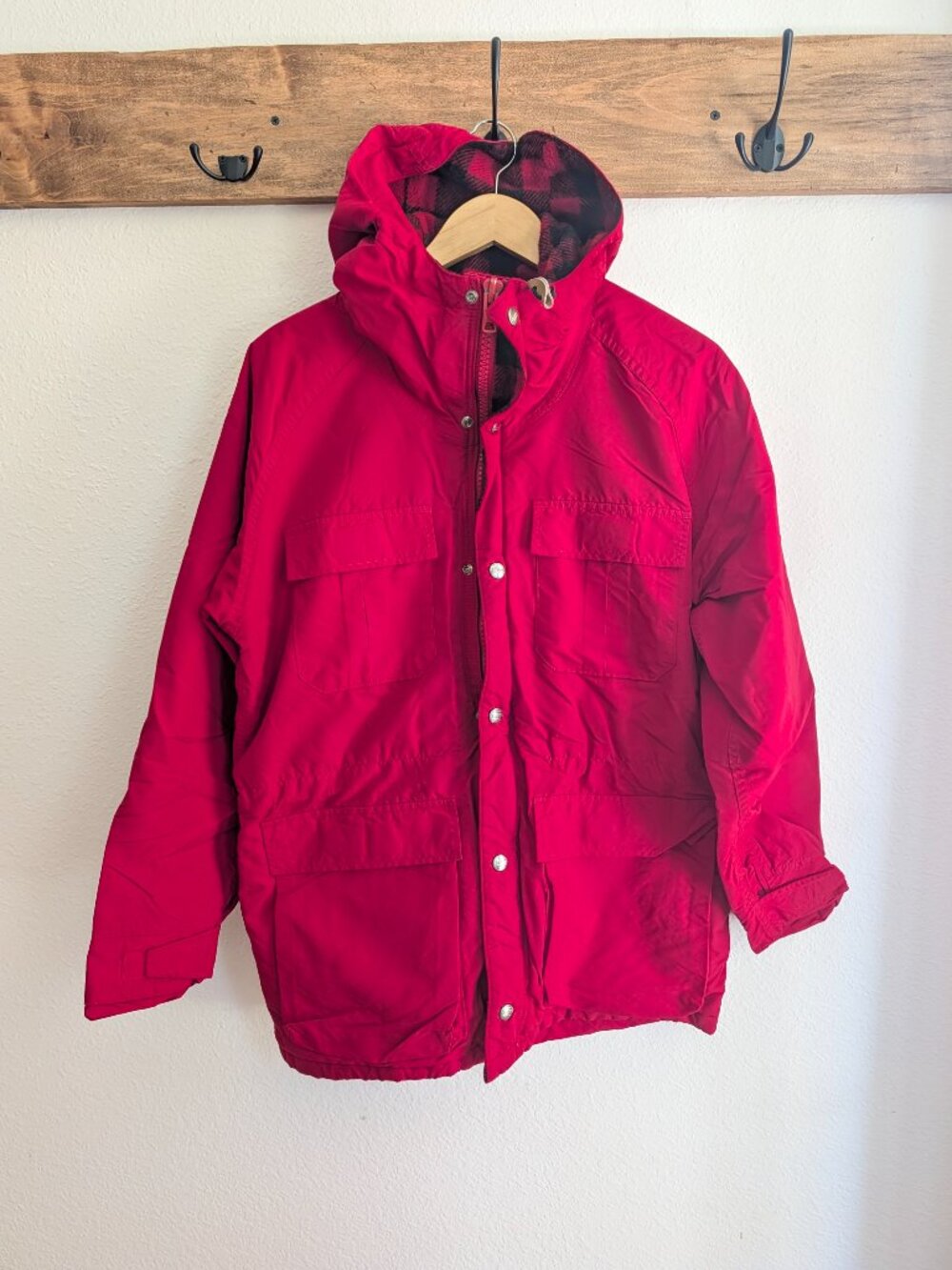 Vintage LL Bean Baxter State Parka red buffalo check men's small made in usa